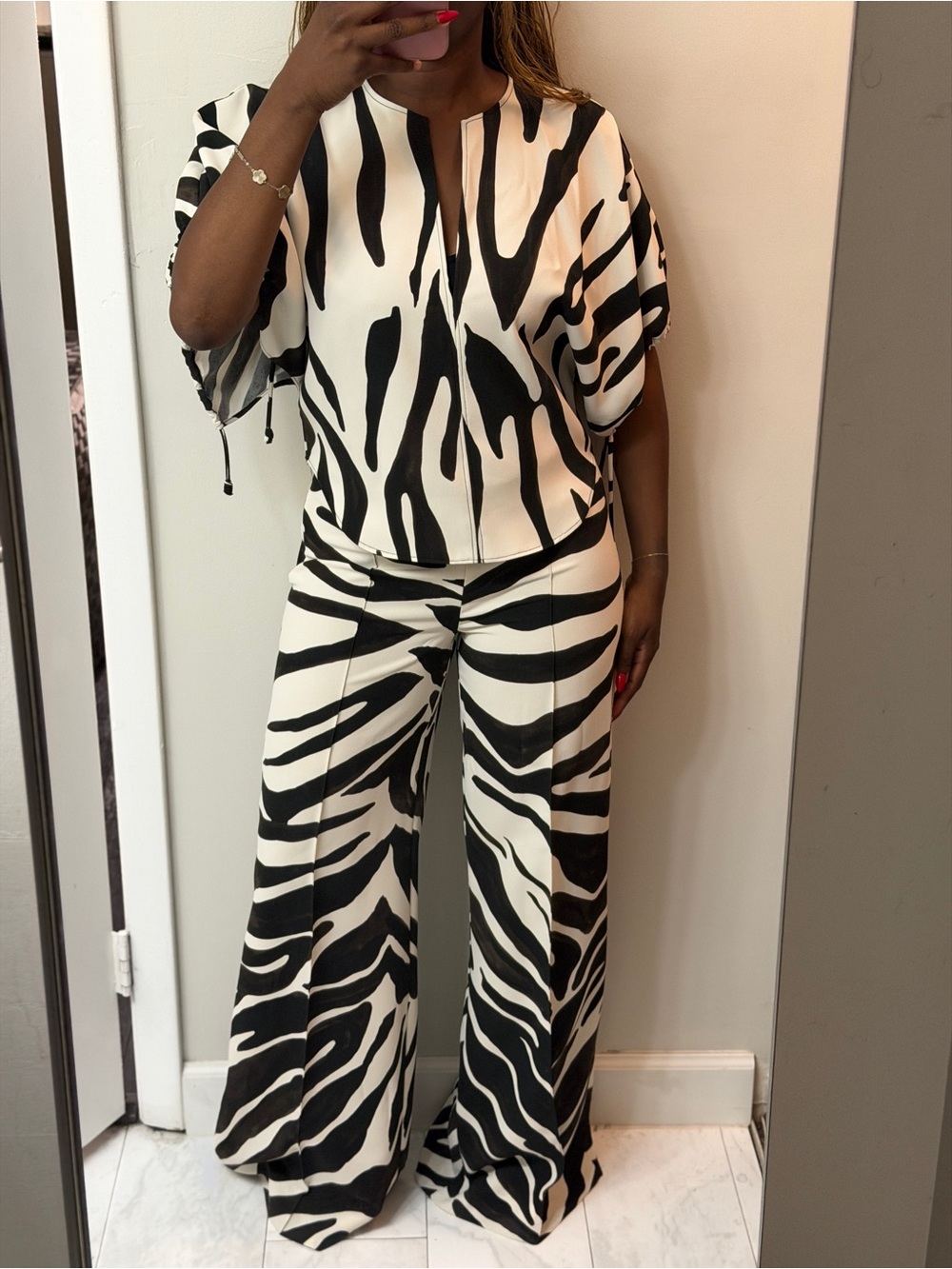 Zara Black & White Zebra-Print Wide-Leg two Piece Set - Picture 3 of 13